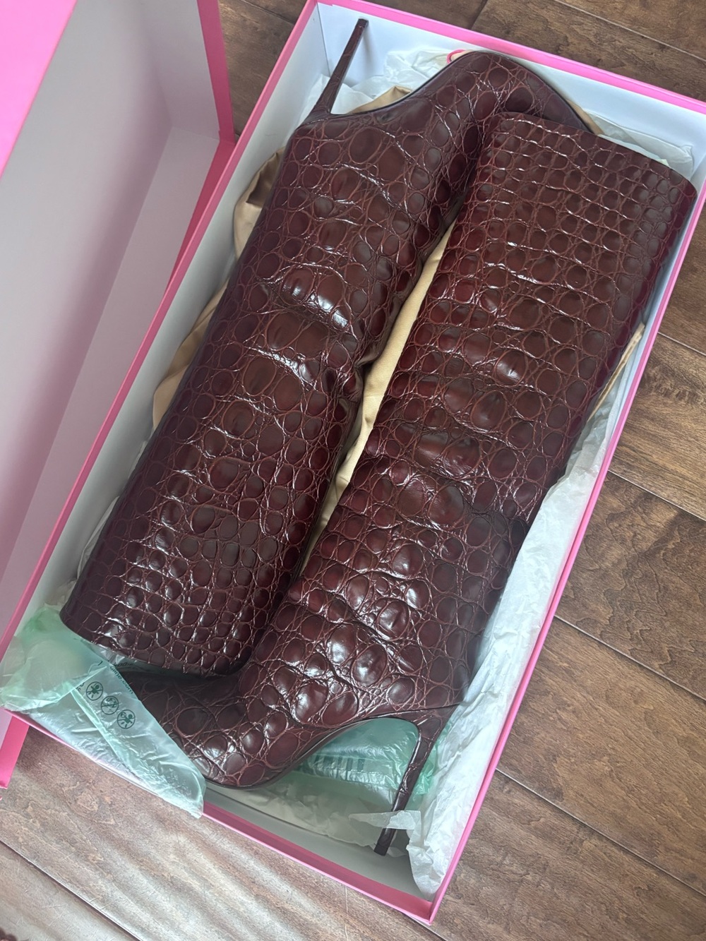 Paris Texas Burgundy Croc-Embossed Knee-High Stiletto Boot - Picture 4 of 4